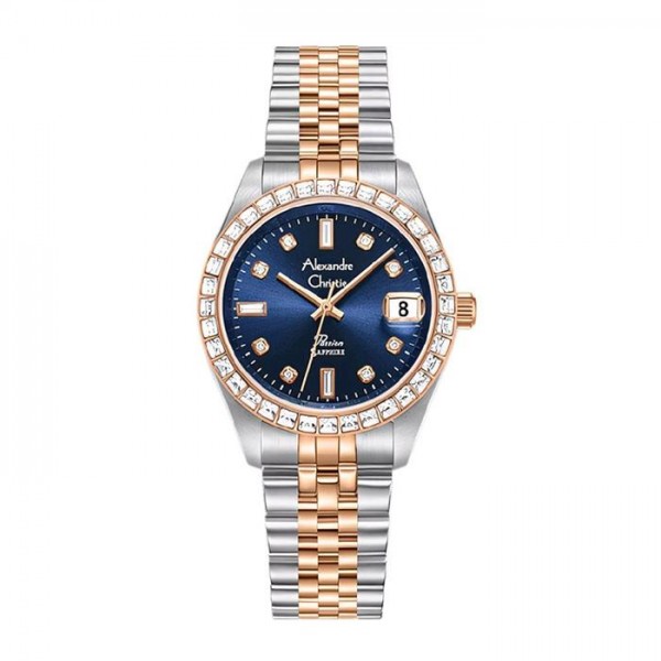 Alexandre Christie AC 5013 Silver Rosegold Blue Diamond Ring LDBTRBUDR